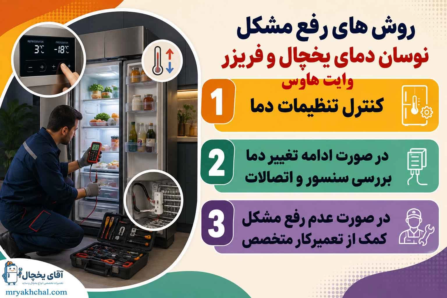 رفع نوسان دمای یخچال و فریزر وایت هاوس