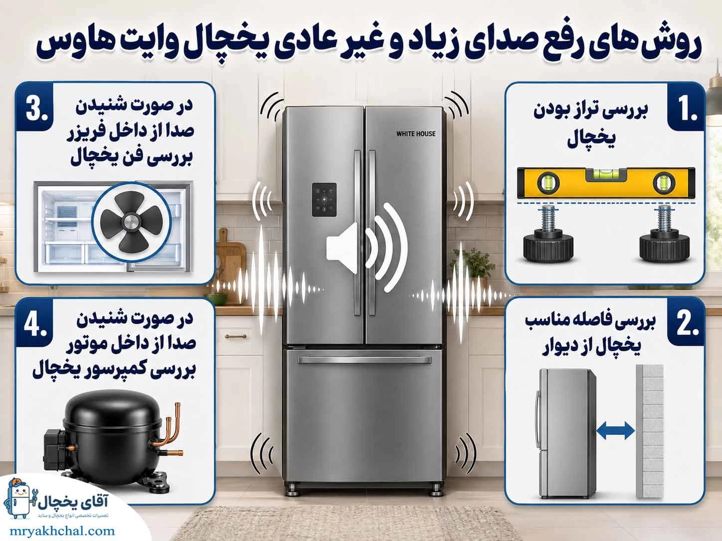 رفع صدای زیاد و غیر عادی یخچال وایت هاوس
