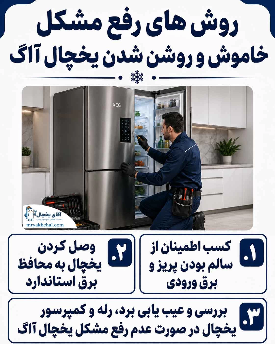 خاموش و روشن شدن یخچال آاگ