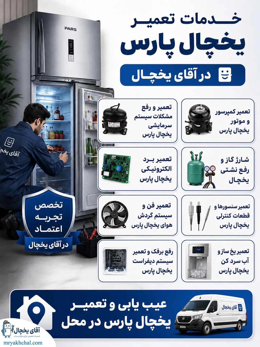 خدمات تخصصی تعمیر یخچال پارس در آقای یخچال