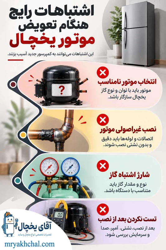اشتباهات رایج هنگام تعویض موتور یخچال