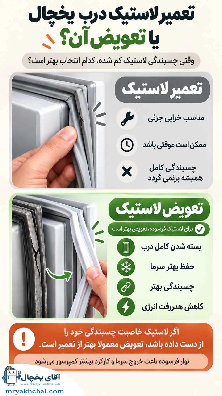 تعویض لاستیک درب یخچال بهتر است یا تعمیر آن؟