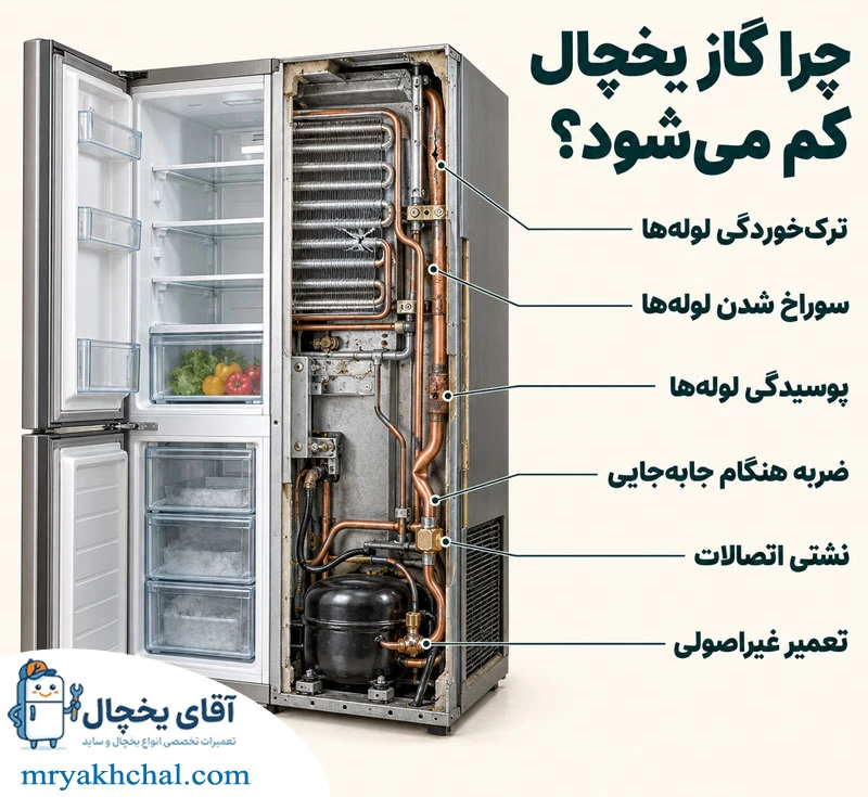 علت کم شدن یا خالی شدن گاز یخچال
