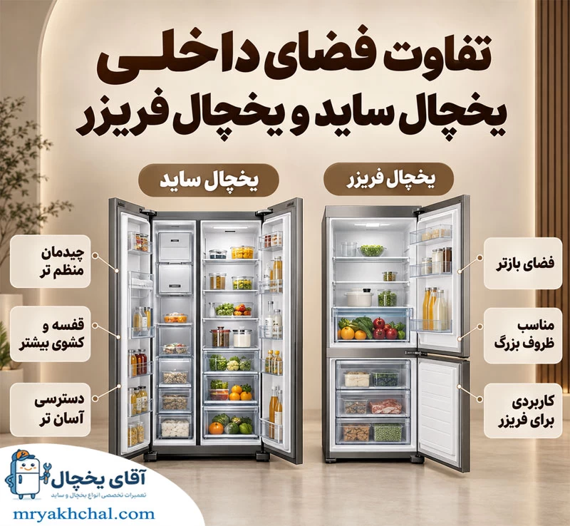 تفاوت فضای داخلی یخچال ساید و یخچال فریزر